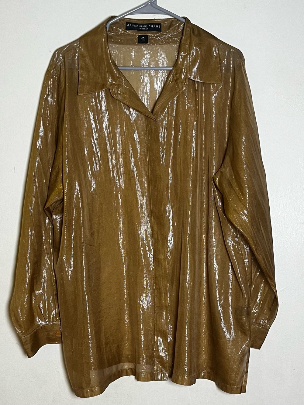Josephine Chaus Metallic Gold Button-Front Blouse